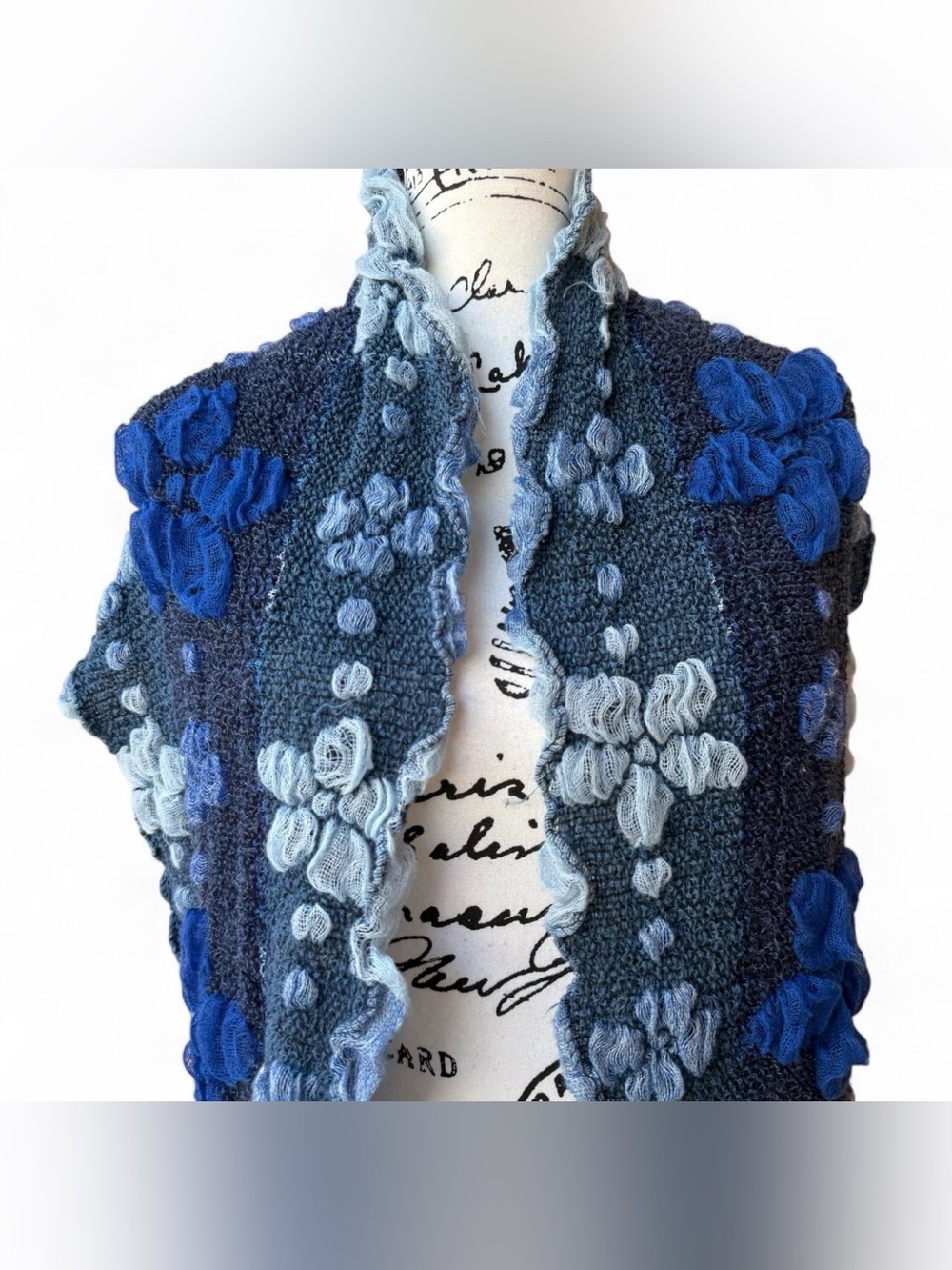Blue Textured Knit Ruffle Scarf - Picture 2 of 7